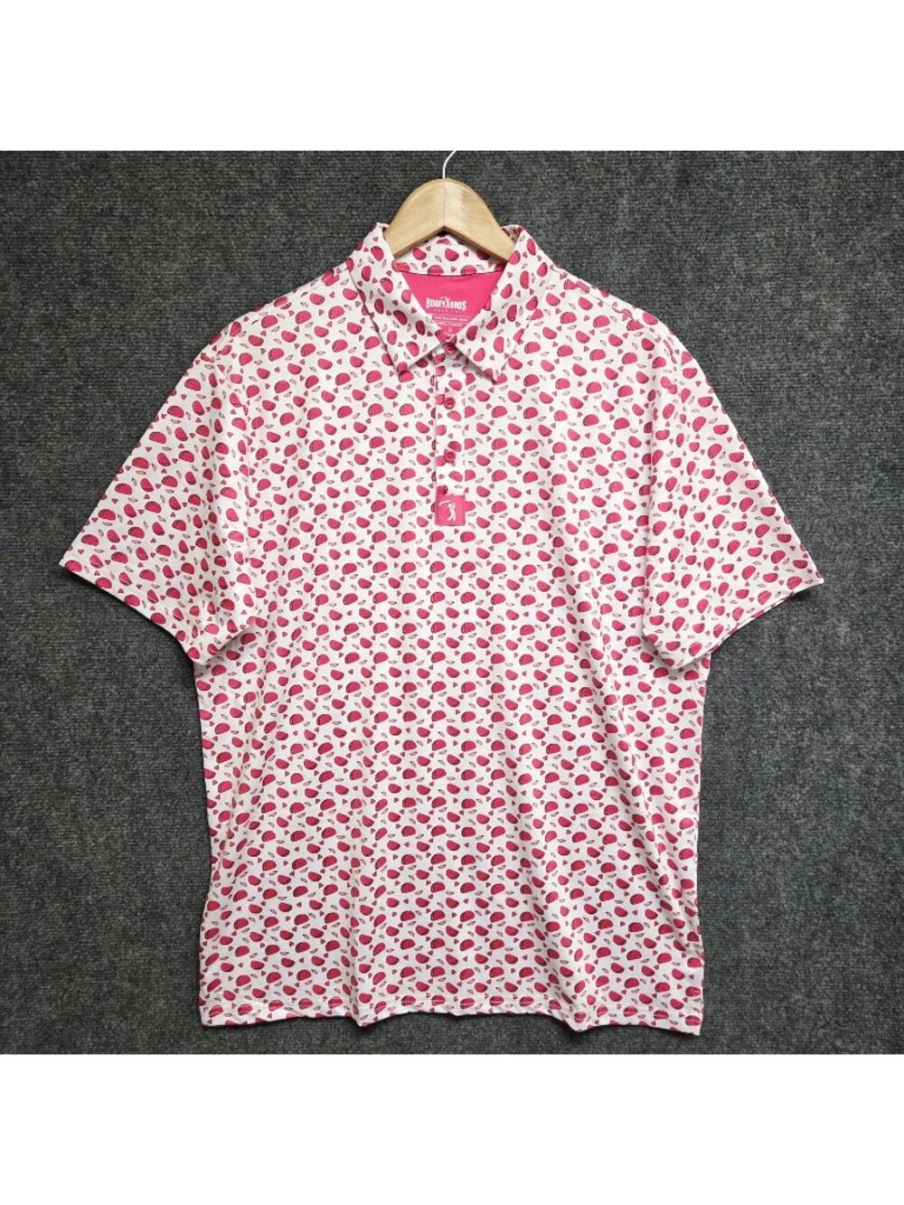 Bogey Bros Shirt Mens Large Pink Taco All Over Print Golf Polo Performance